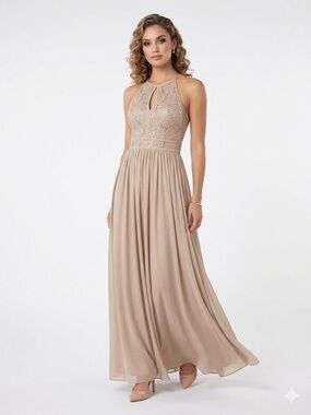 Nightway Blush Pink Lace Sequin Evening Gown Size 4 Keyhole Maxi Dress